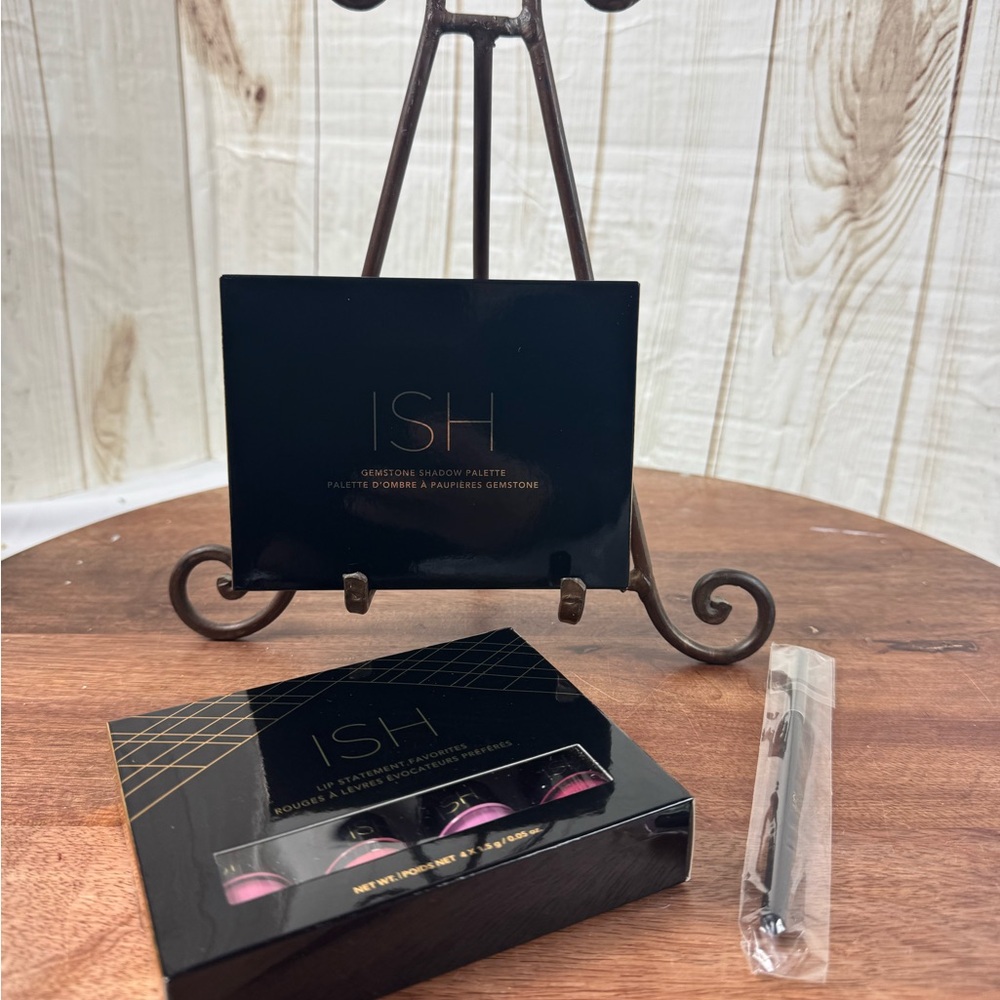 ISH Gemstone Shadow Palette with Black and Gold Accents and lip statement .